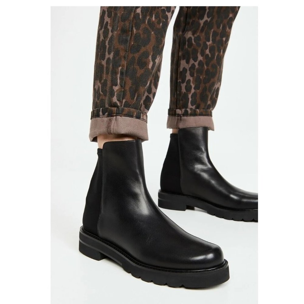 $650 STUART WEITZMAN 5050 Bootie BLACK LEATHER STRETCH CHELSEA 12 B (PB5)